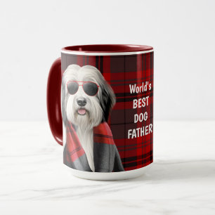 Caneca Cachorro Pastor Fofo com Cachecol de Xadrez Vermel