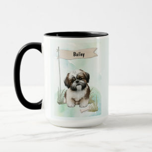 Caneca Cachorro Personalizado de Aguarela Shih Tzu