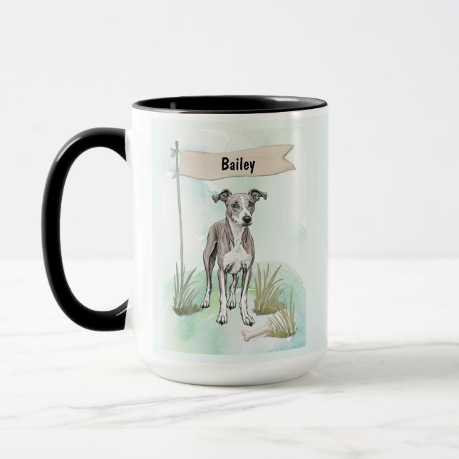Caneca Cachorro Personalizado de Aquarela Whippet (Esquerda)