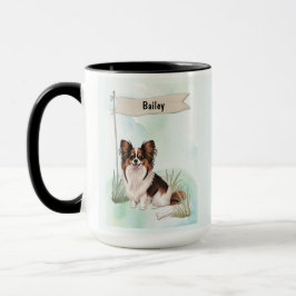 Caneca Cachorro Personalizado de Papillon em Aquarela