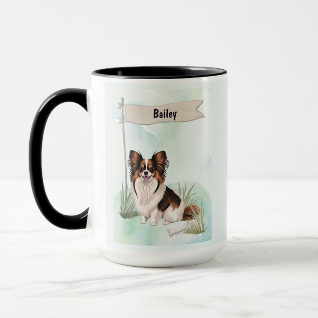 Caneca Cachorro Personalizado de Papillon em Aquarela (Esquerda)