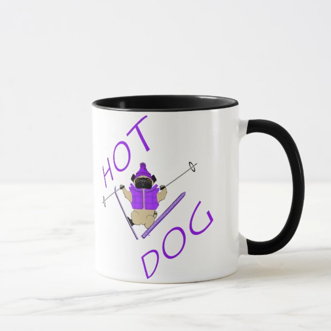 Caneca Cachorro quente Engraçado Pele Jaqueta roxa e Pele (Direita)