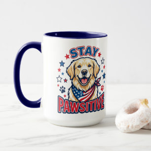 Caneca Cachorro Retriever Patriótico "Fique Pawsitivo"