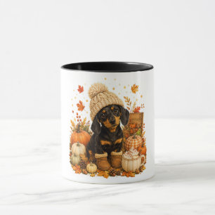 Caneca Cachorro Salsicha de Outono Fofo Dia de Ação de Gr