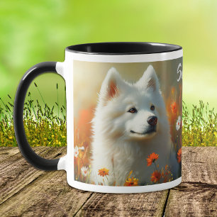 Caneca Cachorro Samoyed Campo de Flores
