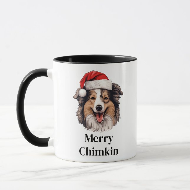 Caneca Cachorro Shetland com Chapéu de Papai Noel Natal (Esquerda)