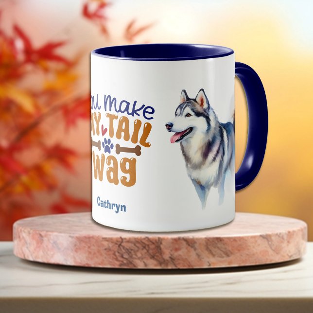 Caneca Cachorro Siberiano Você Faz Minha Cauda (Criador carregado)