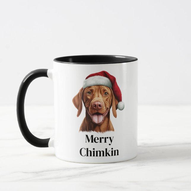 Caneca Cachorro Vizsla com Chapéu de Natal Santa Christma (Esquerda)