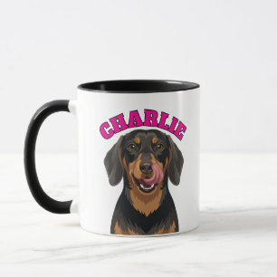 Caneca Cachorro Wiener Dachshund Preto e Marrom Lambendo