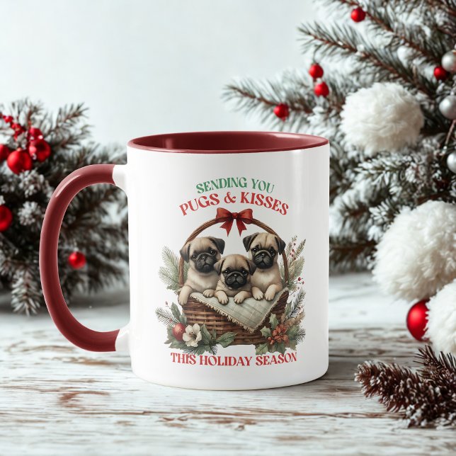 Caneca Cachorros de Natal Pugs e Kisses Café (Criador carregado)