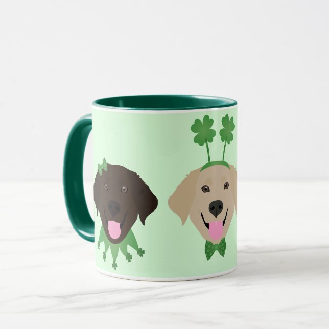 Caneca Cachorros do Dia de São Patrício Feliz (Frente Esquerda)