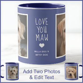 Caneca Cachorros Mãe Maw 2 Fotos e Texto Azul C49 e Branc