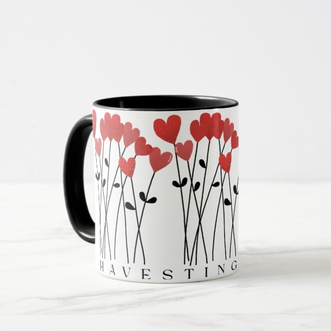Caneca Cachos Caprichosos de Corações Flores Vermelhas Ca (Frente Esquerda)