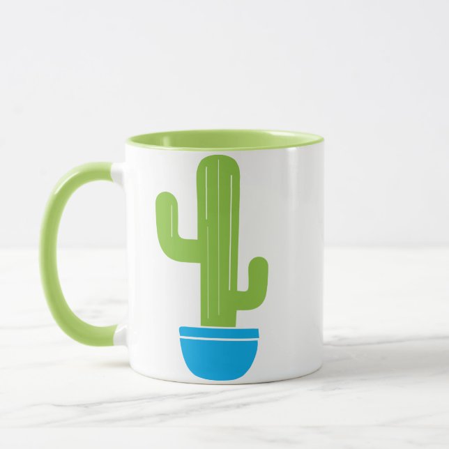 Caneca Cacto Verde com Ilustração de Pote Azul (Esquerda)