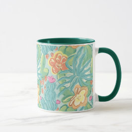 Caneca Cactos e planta Botânico Desértico Verde Laranja R