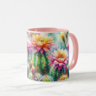 Caneca Cactos Suculentos de Flutuação de Aquarelas