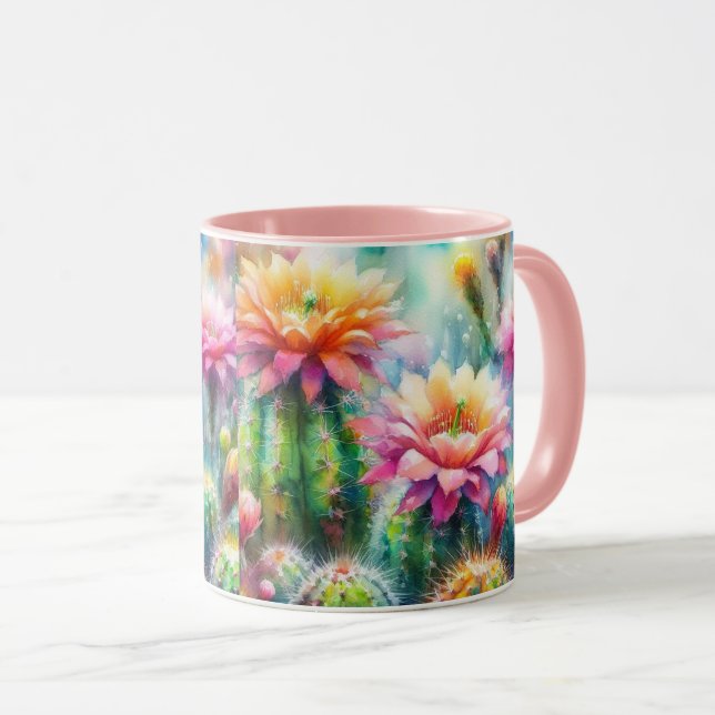 Caneca Cactos Suculentos de Flutuação de Aquarelas (Frente Esquerda)