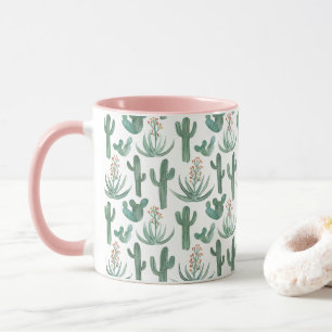 Caneca Cactus e Succulents Desertam Padrão Rosa