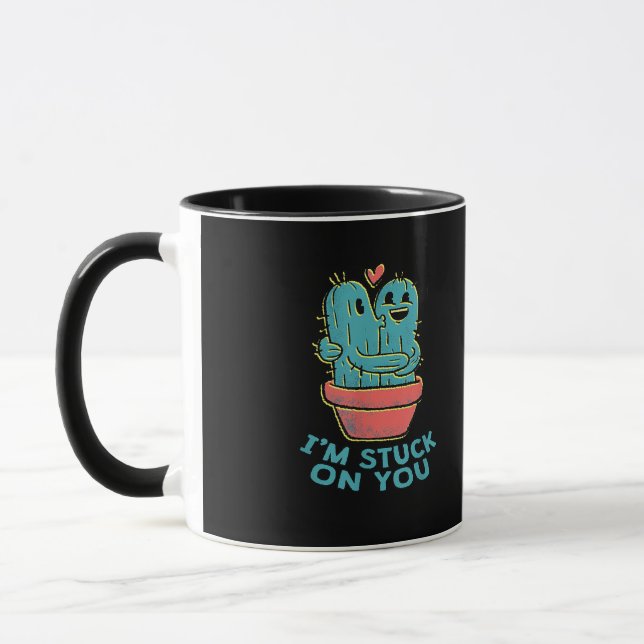 Caneca Cactus Joke Im Stuck On You Retro Succulent Couple (Esquerda)
