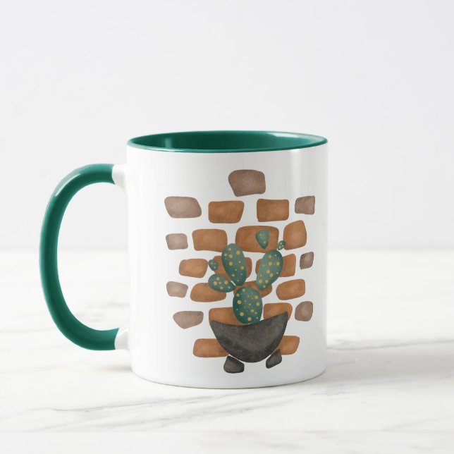 Caneca Cactus Oasis: Decoração de Muro de tijolo inspirad (Esquerda)