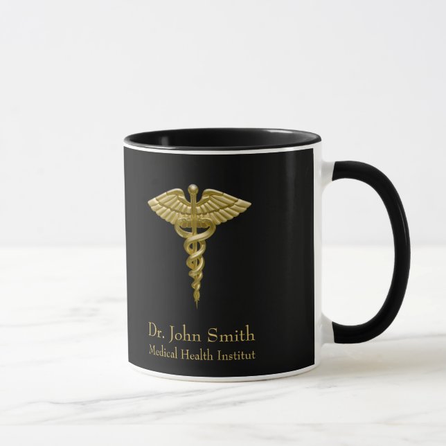 Caneca Caduceus Dourado Clássico em Preto (Direita)