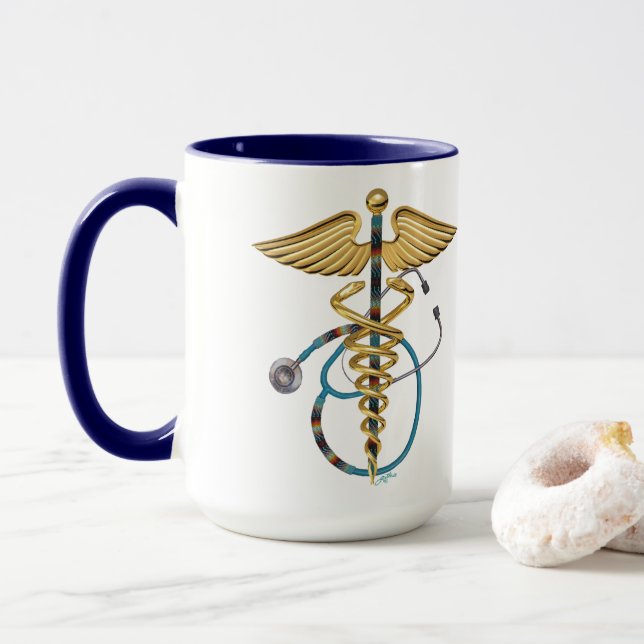 Caneca Caduco com Estetoscópio Azul e Branco (Com Donut)