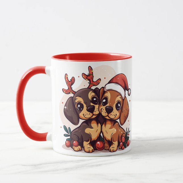 Caneca Cães Dachshund de Natal (Esquerda)