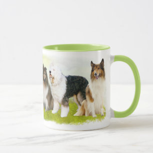 Caneca Cães de chapéu - collie, pastor inglês de cauda