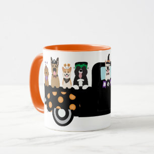 Caneca Cães De Halloween Num Caminhão De Recepção