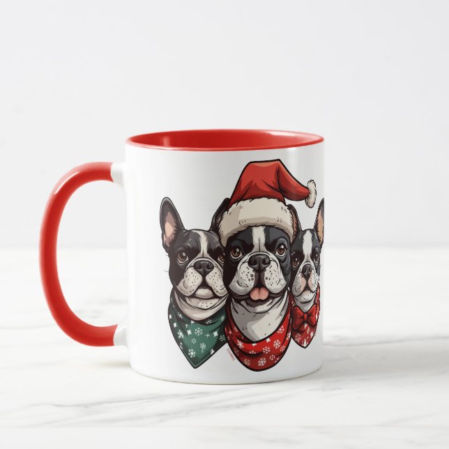 Caneca Cães de Natal em Boston Terrier (Esquerda)