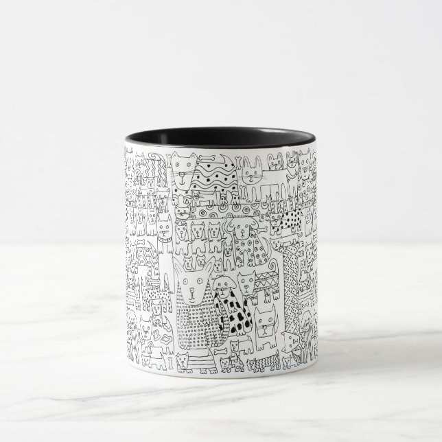 Caneca Cães e Cachorros Pretos e Brancos na Moda Xadrez (Centro)