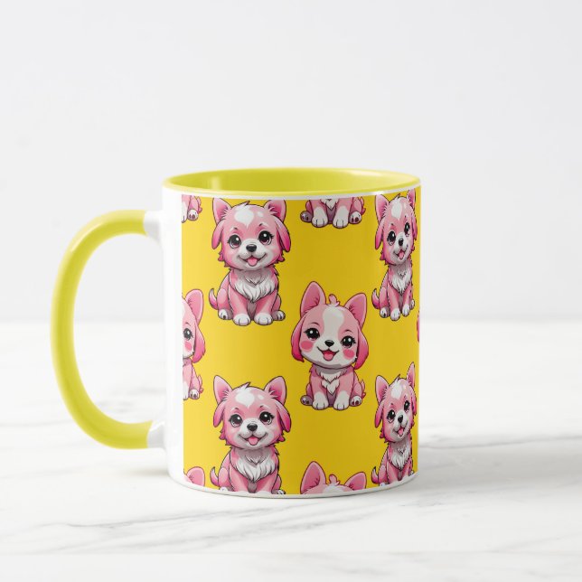 Caneca Cães Fofo Rosa - Amarelo (Esquerda)