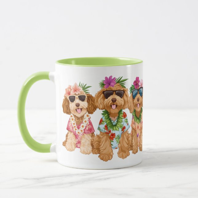 Caneca Cães Goldendoodle havaianos com Lei de Flores (Esquerda)