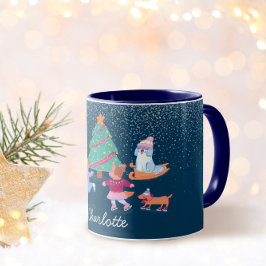 Caneca Cães Invernos Ice Skating Dark Blue Christmas