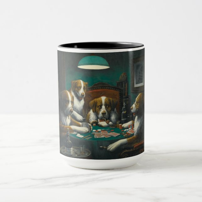 Caneca Cães Jogando Poker (Jogo de Cartas de Animais) (Centro)