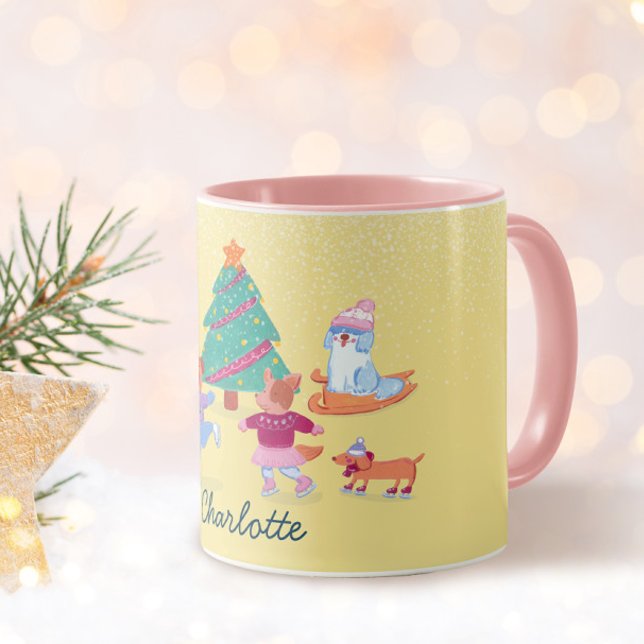Caneca Cães Jovens Pastel Amarelo de Peles de Gelo (Criador carregado)