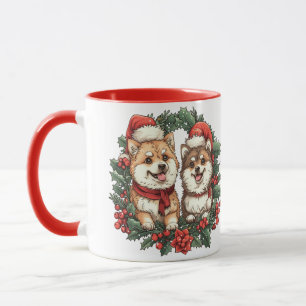 Caneca Cães Pomeranianos Mistletoe Wreath
