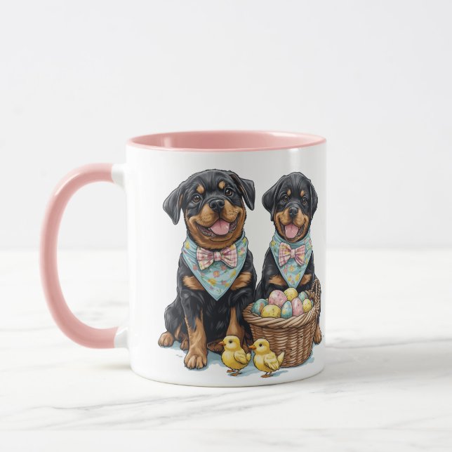Caneca Cães Rottweiler de Páscoa Cesta de Páscoa (Esquerda)