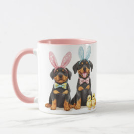 Caneca Cães Rottweiler de Páscoa Orelhas de Coelho