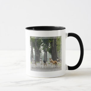 Caneca Cães Roucos bonitos em uma pista da natureza