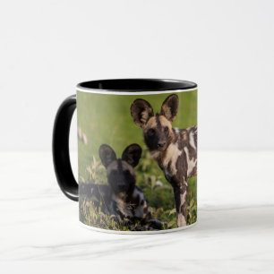 Caneca Cães selvagens africanos na Tanzânia