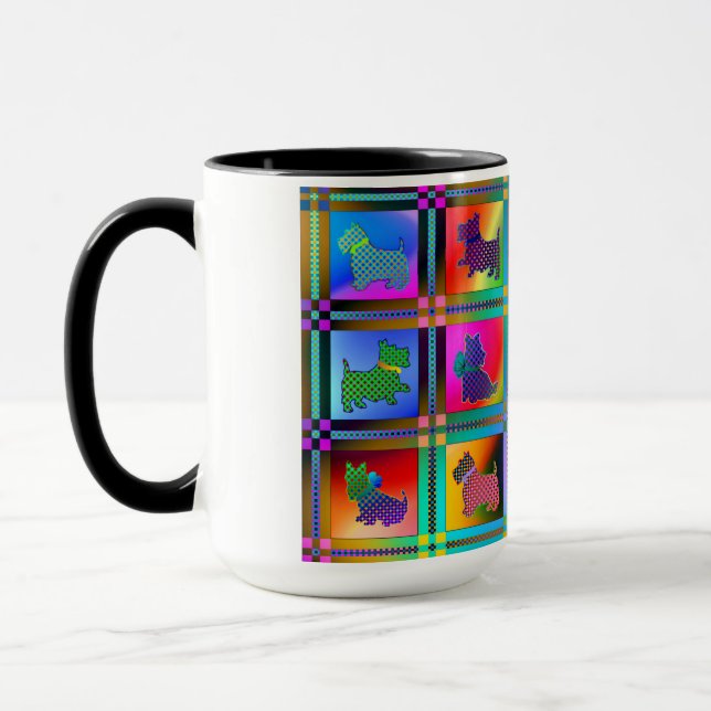 Caneca Cães Silhuetas Criando Padrão Colorido de Grade (Esquerda)