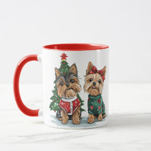 Caneca Cães Yorkie de Natal