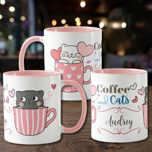 Caneca Café Adorável e Gatos Considerados Personalizados