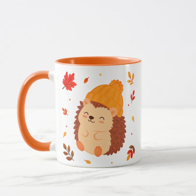 Caneca Café Aquarela de Ourico Sorridente de Outono Fofo (Esquerda)