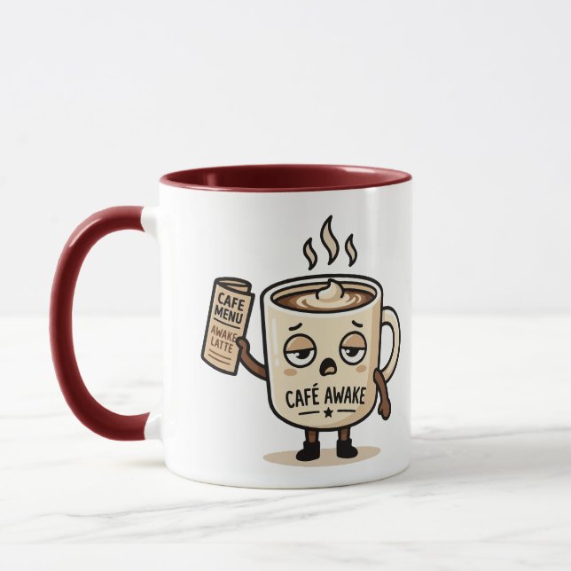 Caneca Café Awake Cute Sleepy Coffee Mascot Illustration (Esquerda)