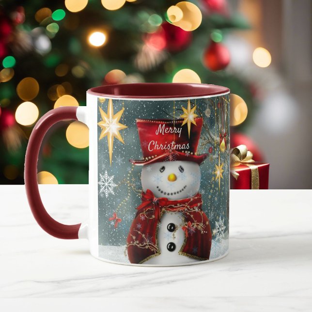 Caneca Café Café Mug Cute Snowman Adicione Nome (Criador carregado)