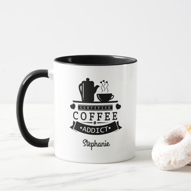 Caneca Café Certificado, Viciado em Engraçados (Com Donut)