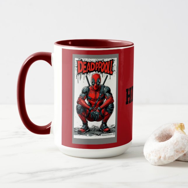 Caneca Café com Acento de Personagem de Super-Herói em Es (Com Donut)