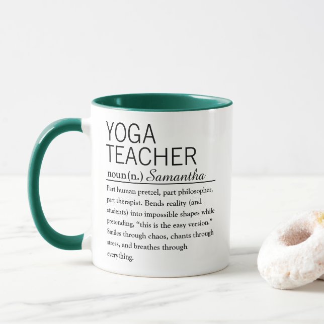 Caneca Café com Definição de Professor de Yoga Personaliz (Com Donut)